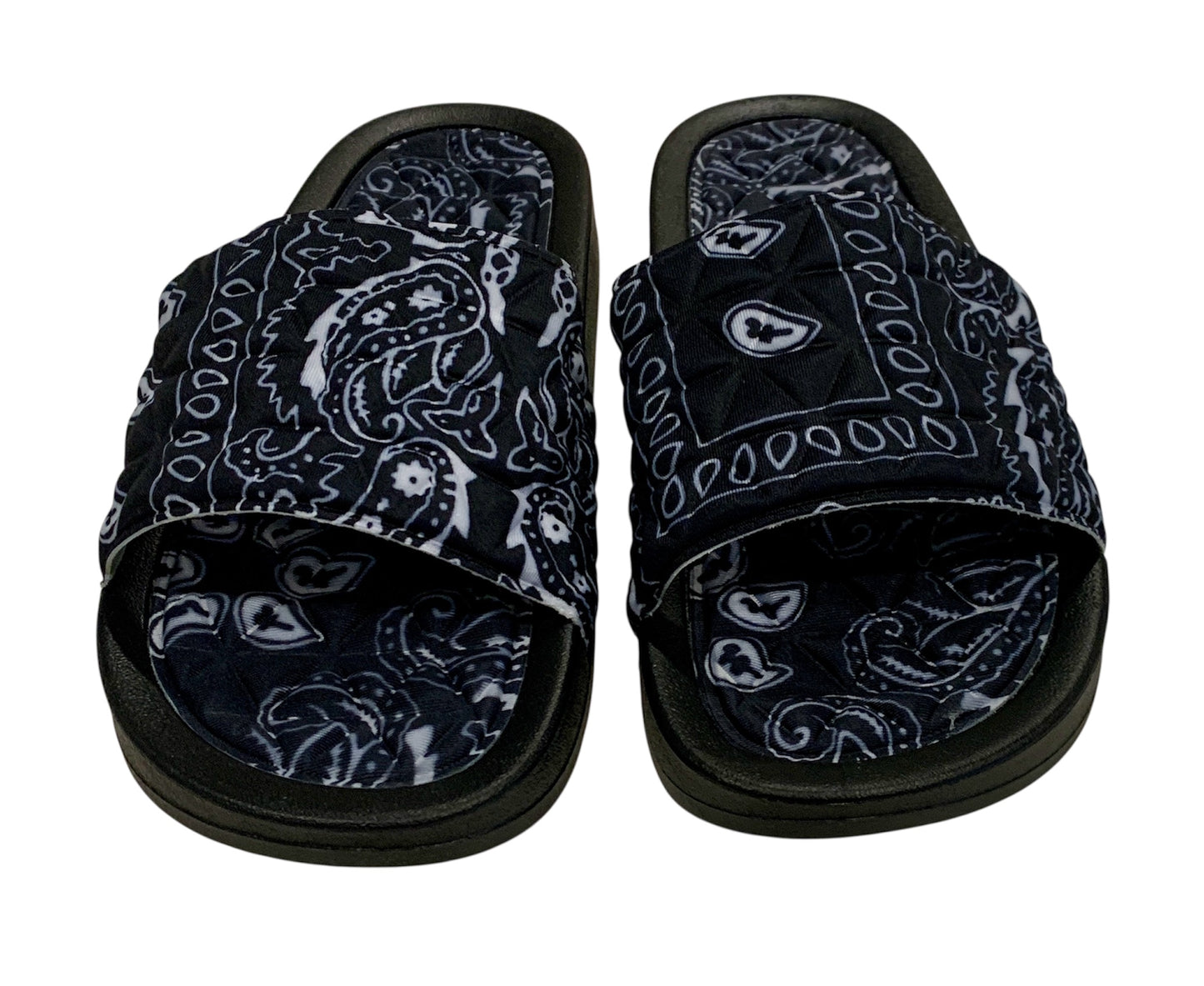Black Bandana Slides - Comfy Paisley Print Slip-On Sandals