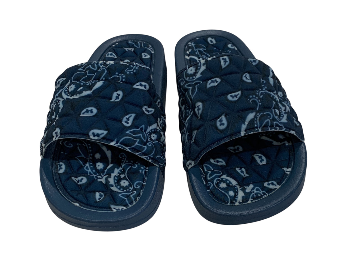 Navy Blue Bandana Slides - Comfy Paisley Print Slip-On Sandals