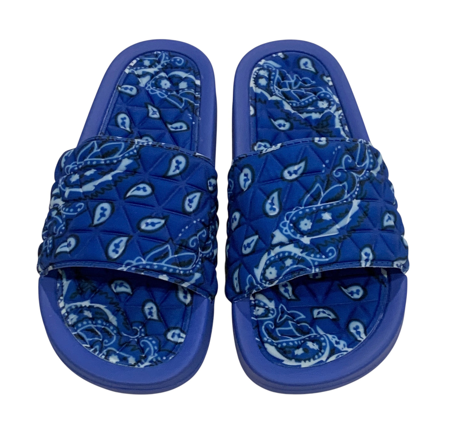 Royal Blue Bandana Slides - Comfy Paisley Print Slip-On Sandals