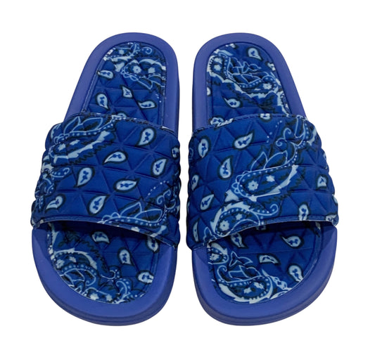 Royal Blue Bandana Slides - Comfy Paisley Print Slip-On Sandals
