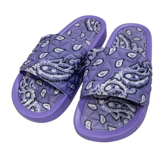 Purple Bandana Slides - Comfy Paisley Print Slip-On Sandals