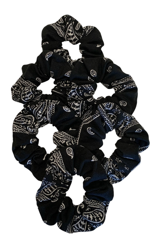 Bandana Scrunchies Cotton Paisley Hair Ties Black 6 Pack