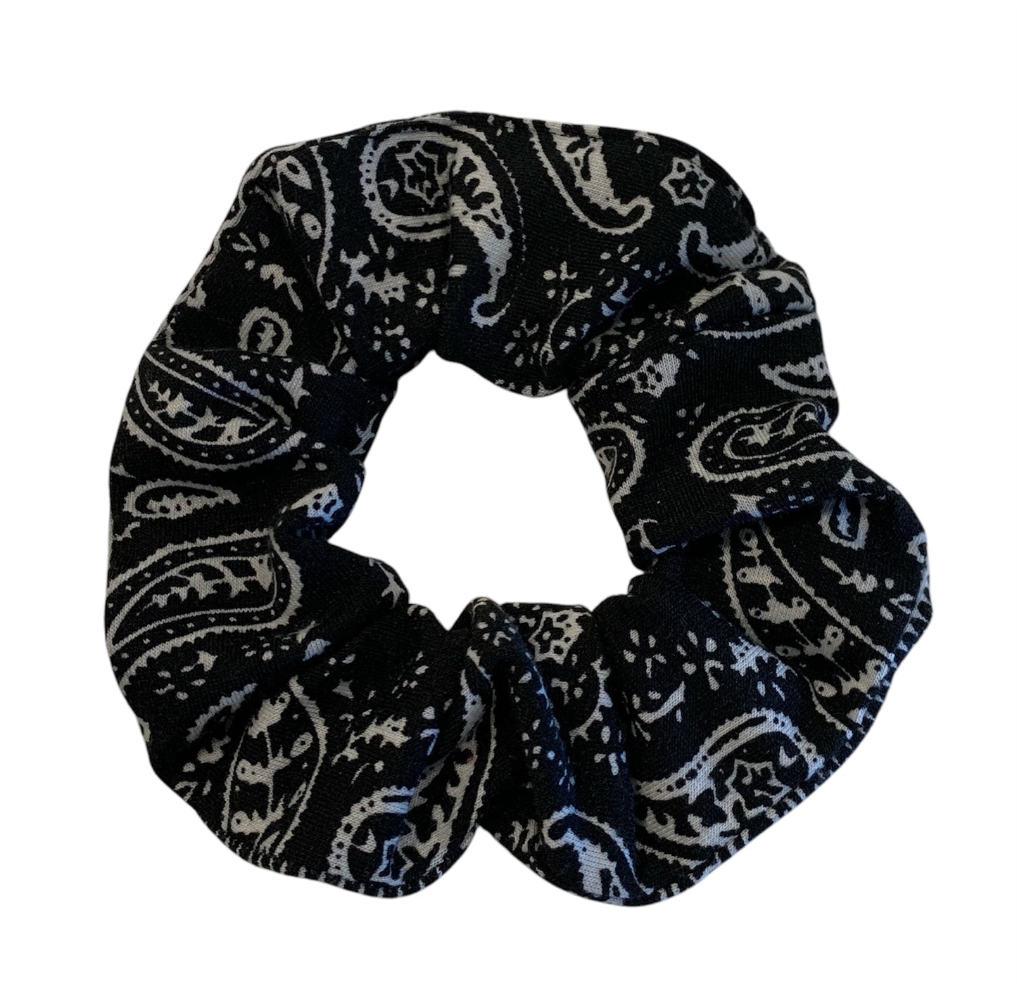 Bandana Scrunchies Cotton Paisley Hair Ties Black 6 Pack