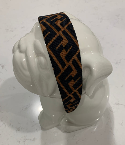 Luxury Wide Letter F Headband  Brown Black Fabric Headband