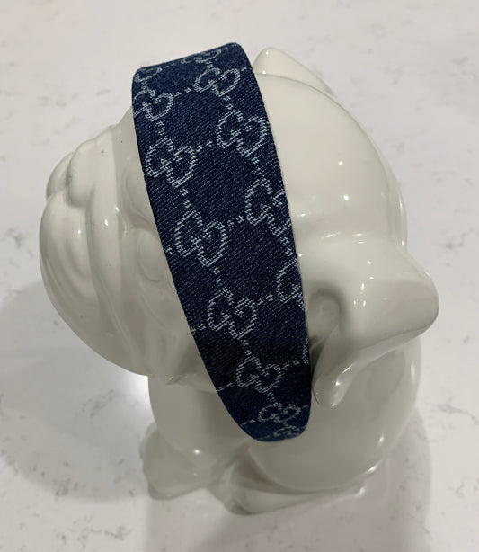 Luxury Wide Letter G Headband Dark Blue Denim Fabric Headband
