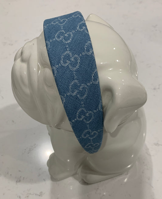 Luxury Wide Letter G Headband Light Blue Denim Fabric Headband
