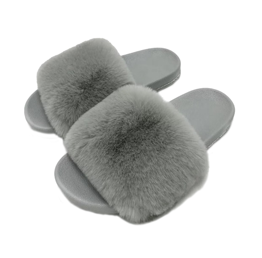 Plush Thick Faux Fur Crystal Slide Rhinestone Slippers Open Toe Slip Ons