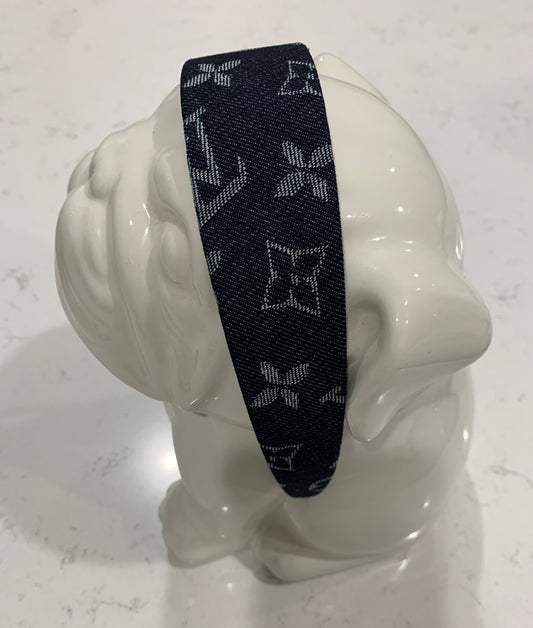 Luxury Wide Letter Headband Dark Blue Denim Fabric Headband