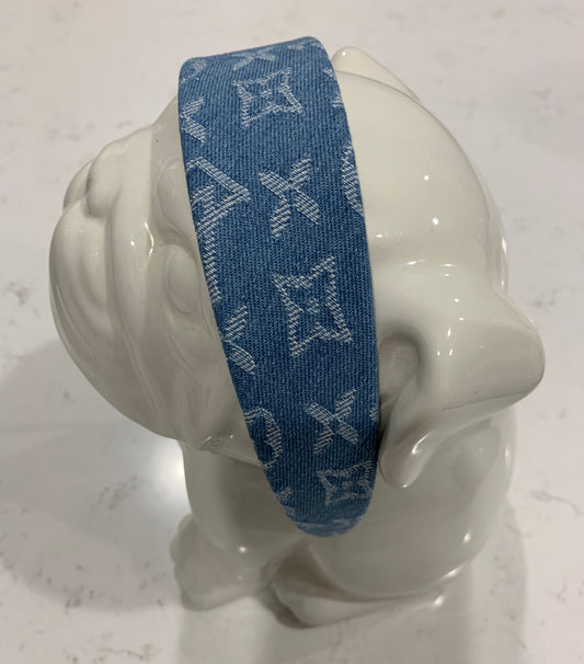 Luxury Wide Letter Headband Light Blue Denim Fabric Headband
