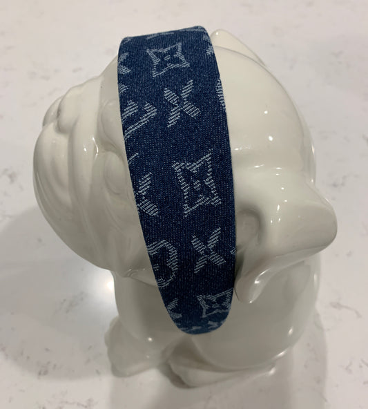 Luxury Wide Letter Headband Medium Blue Denim Fabric Headband