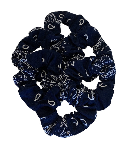 Bandana Scrunchies Cotton Paisley Hair Ties Navy 6 Pack