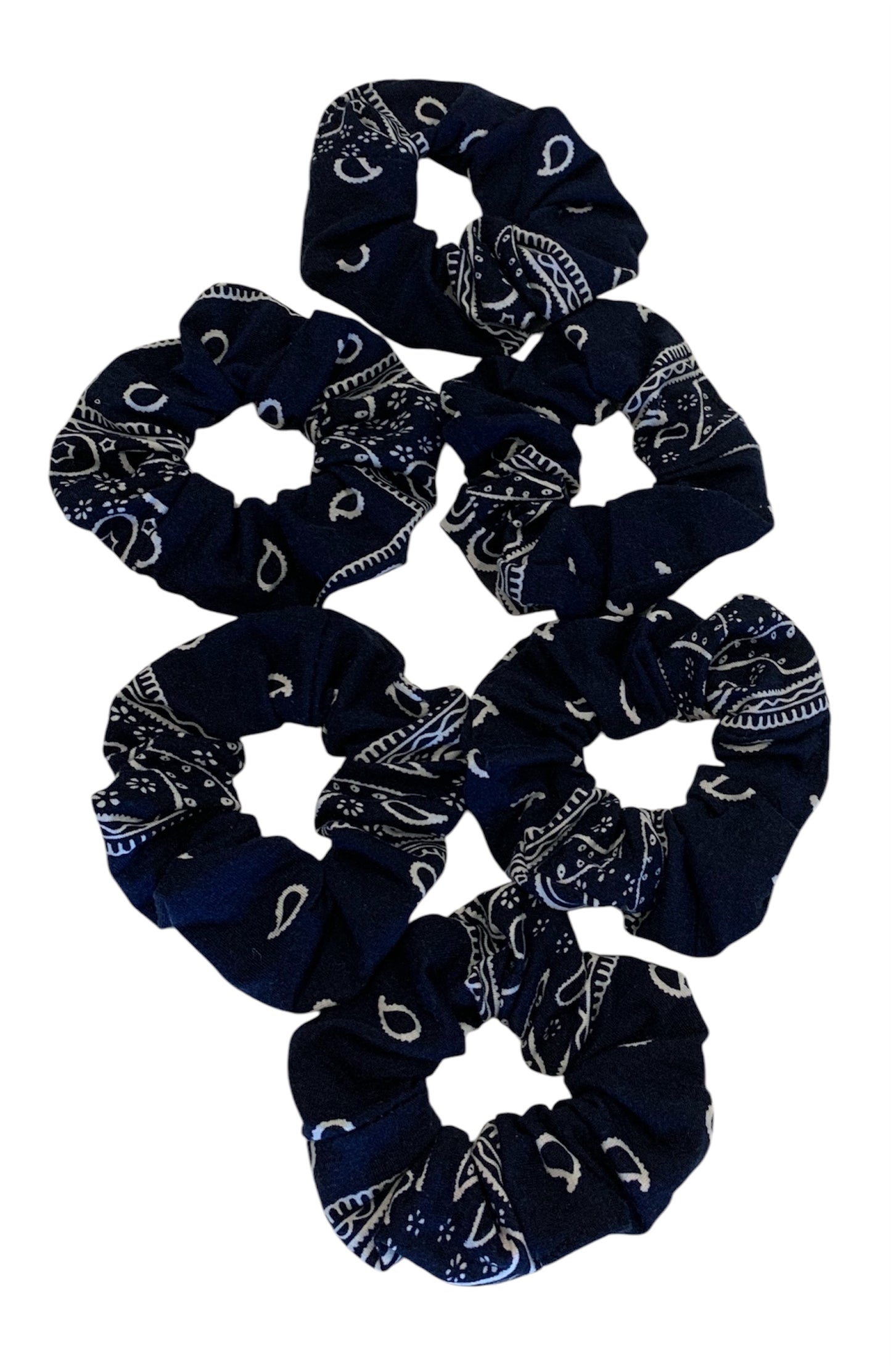 Bandana Scrunchies Cotton Paisley Hair Ties Navy 6 Pack