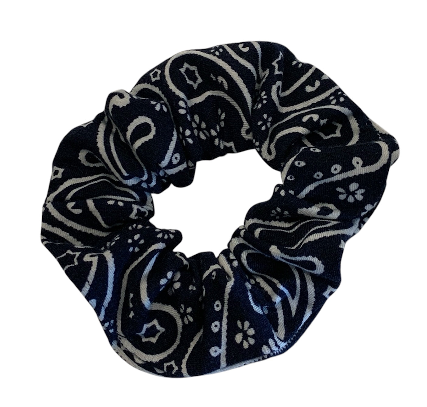 Bandana Scrunchies Cotton Paisley Hair Ties Navy 6 Pack