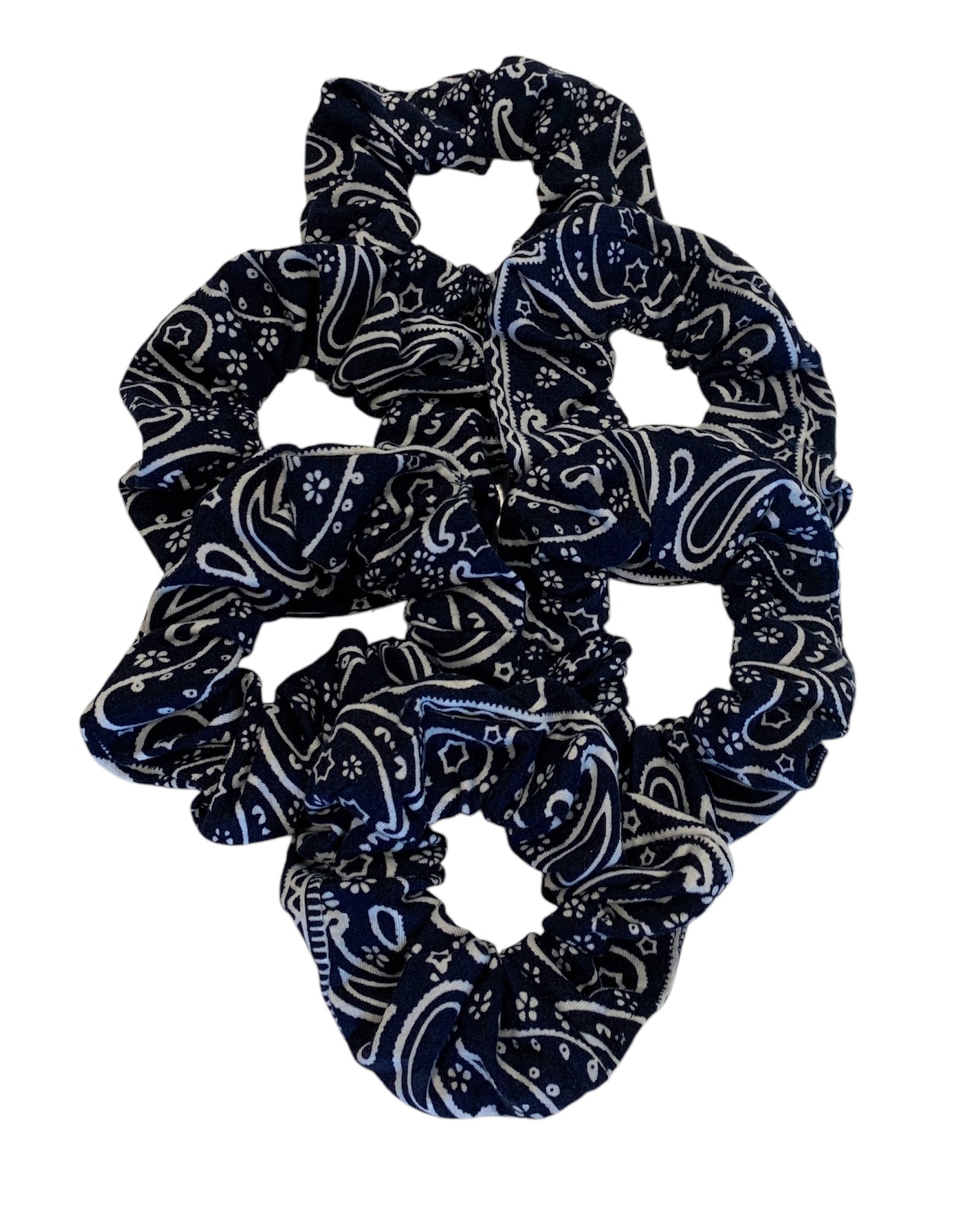 Bandana Scrunchies Cotton Paisley Hair Ties Navy 6 Pack