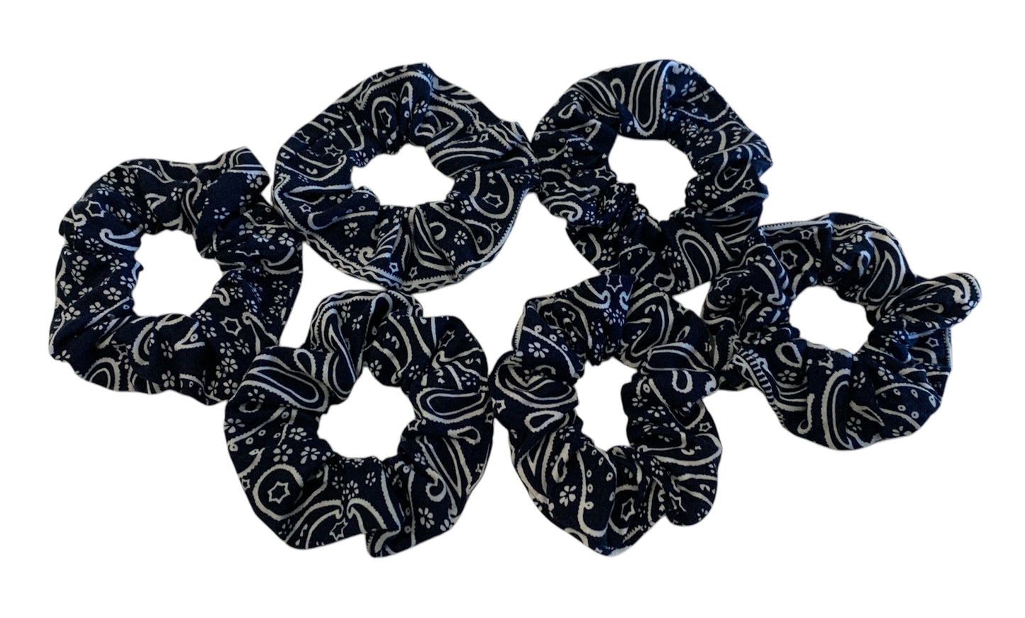 Bandana Scrunchies Cotton Paisley Hair Ties Navy 6 Pack