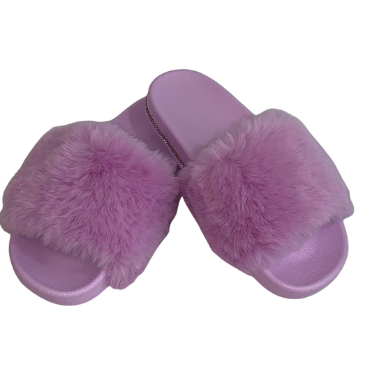 Plush Thick Faux Fur Crystal Slides Rhinestone Slippers Open Toe Slip Ons