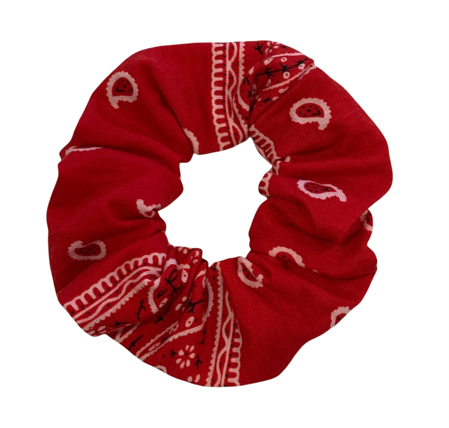 Bandana Scrunchies Cotton Paisley Hair Ties Red 6 Pack