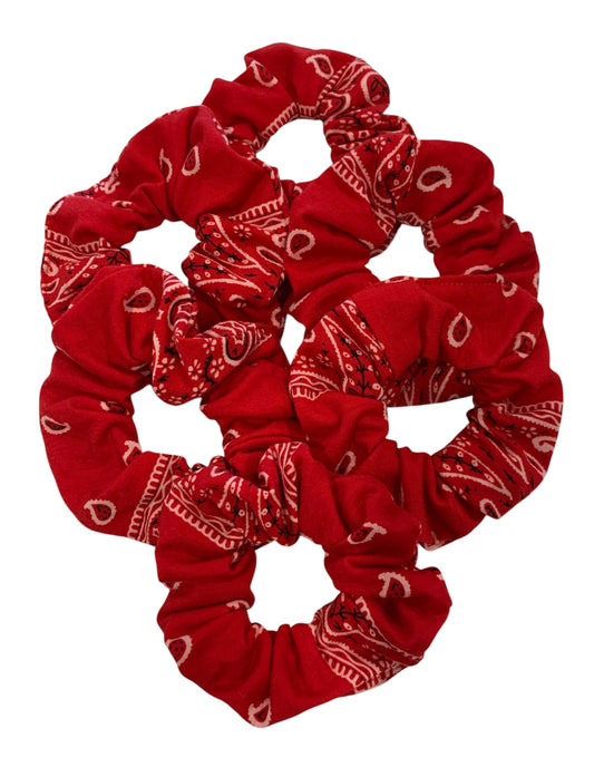 Bandana Scrunchies Cotton Paisley Hair Ties Red 6 Pack