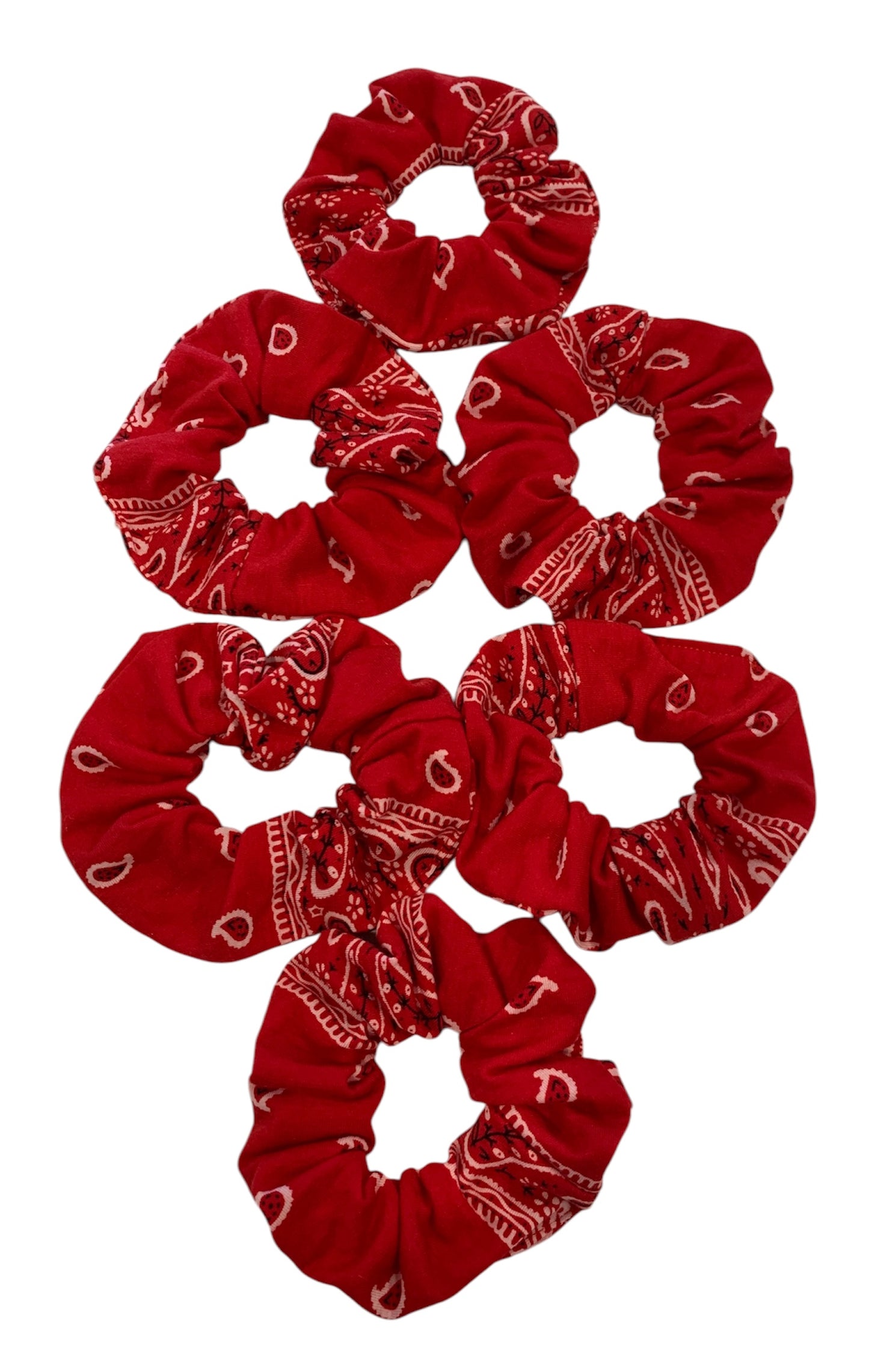 Bandana Scrunchies Cotton Paisley Hair Ties Red 6 Pack