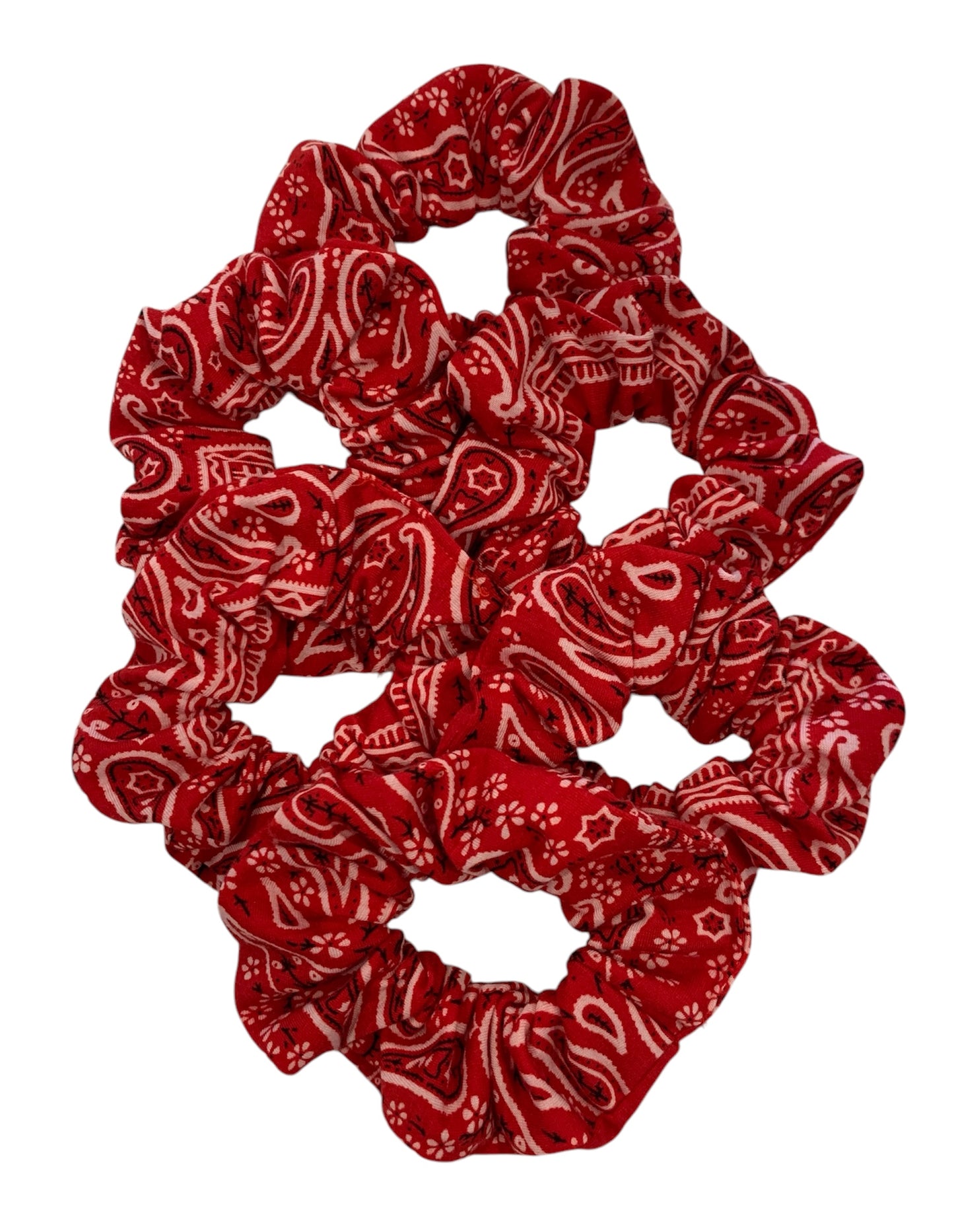 Bandana Scrunchies Cotton Paisley Hair Ties Red 6 Pack