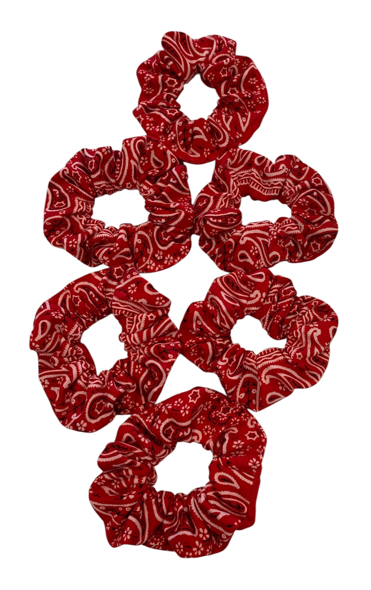 Bandana Scrunchies Cotton Paisley Hair Ties Red 6 Pack