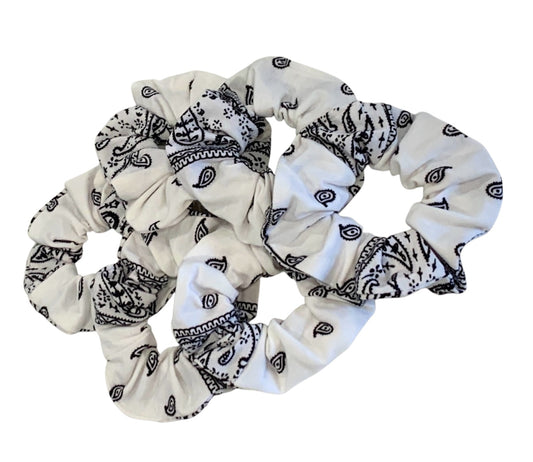 Bandana Scrunchies Cotton Paisley Hair Ties White 6 Pack