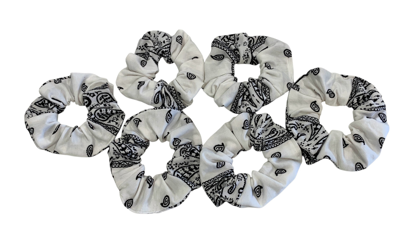 Bandana Scrunchies Cotton Paisley Hair Ties White 6 Pack